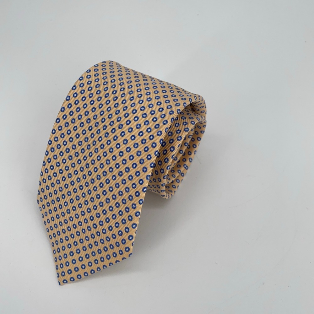 Eton Tie Mens One Size Yellow Blue Dotted Classic Luxury Necktie England Made